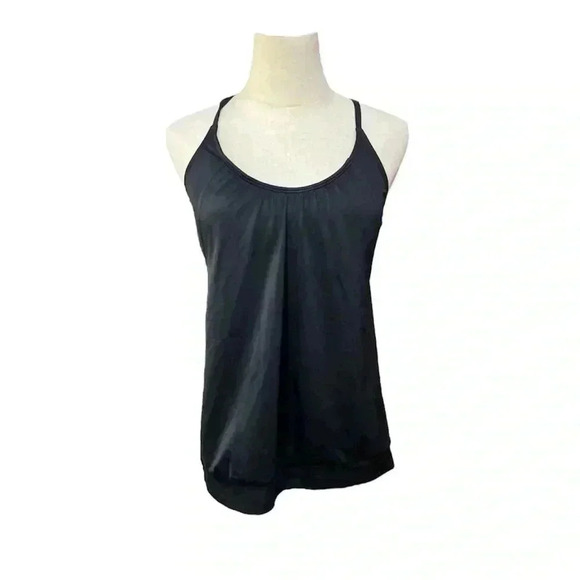 Athleta Built in Sports Bra Black Tank Crossed Straps 36 B/C - Picture 1 of 6